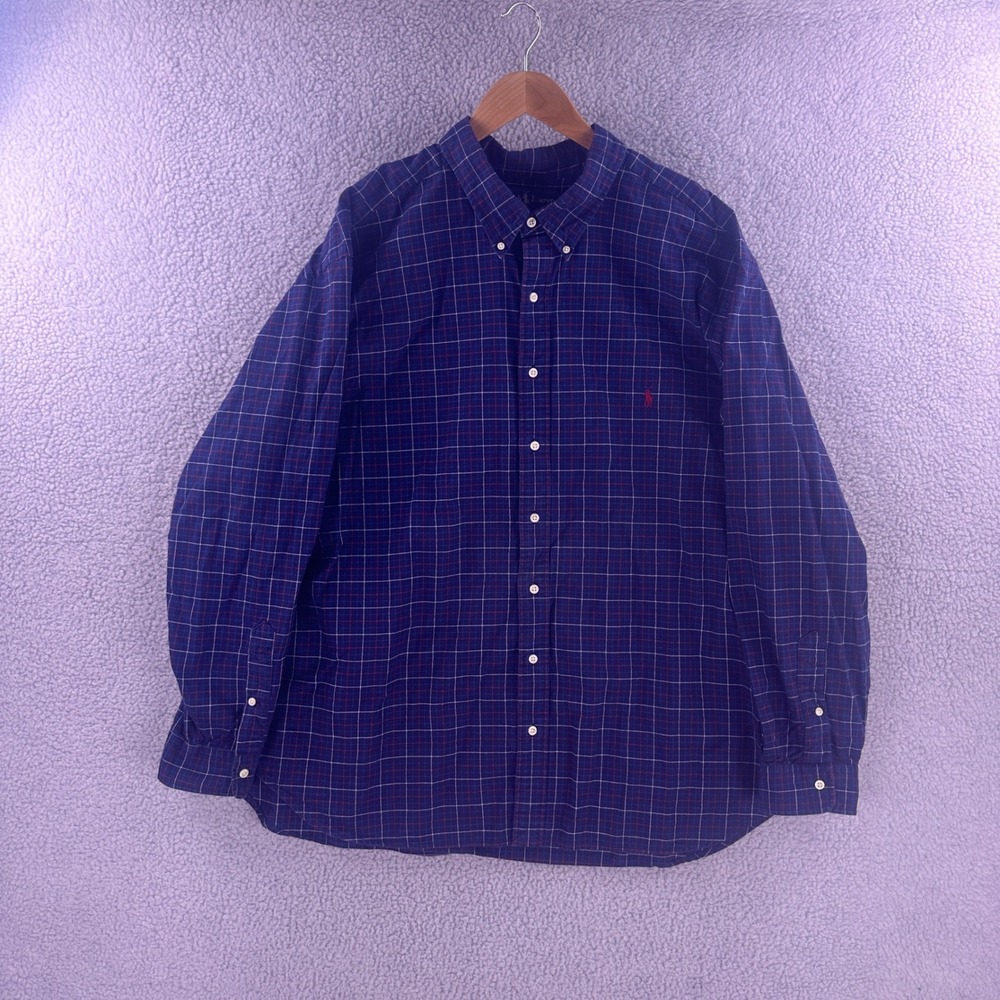 Ralph Lauren Classic Fit Plaid Button Down Shirt Navy Blue Mens 3XB Big & Tall